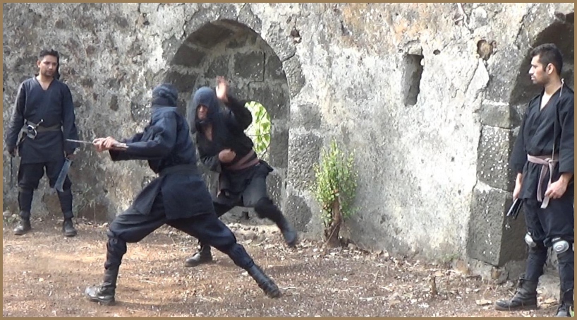 Ninja dodges a sword attack.
